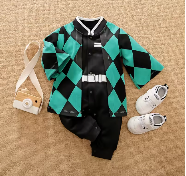 TinyVerse Green Checks baby bodysuit