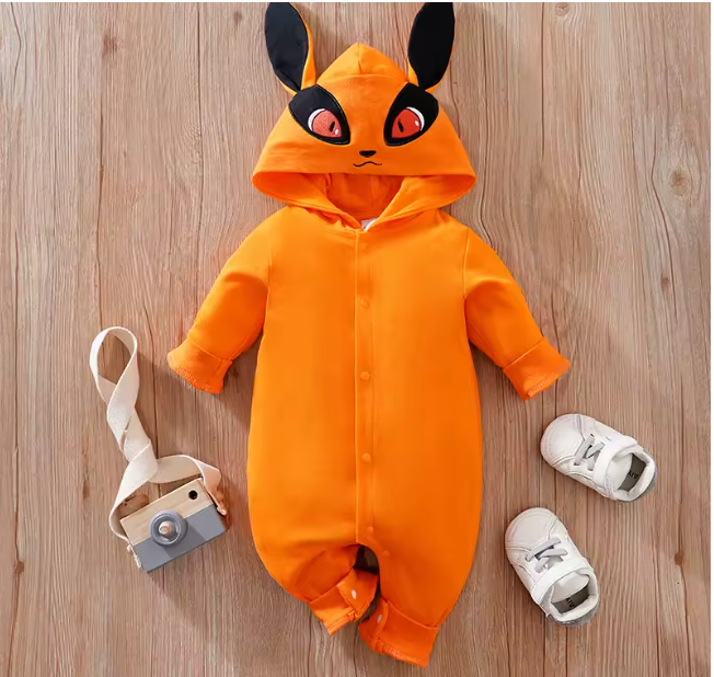 TinyVerse Orange Fox hooded baby bodysuit